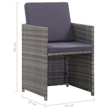 NNEVL 3 Piece Bistro Set with Cushions Poly Rattan Grey