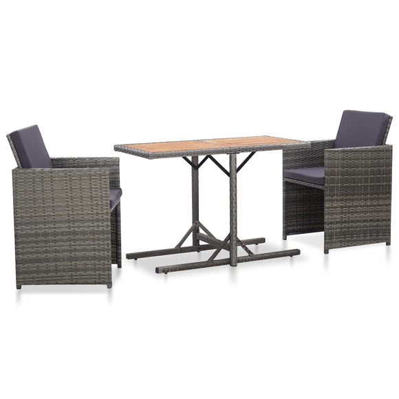 NNEVL 3 Piece Bistro Set with Cushions Poly Rattan Grey