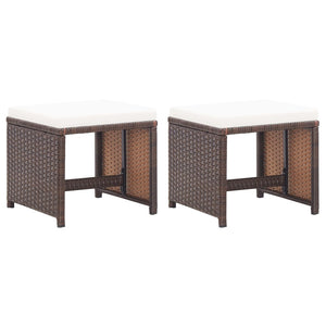 NNEVL Garden Stools 2 pcs with Cushions Poly Rattan Brown
