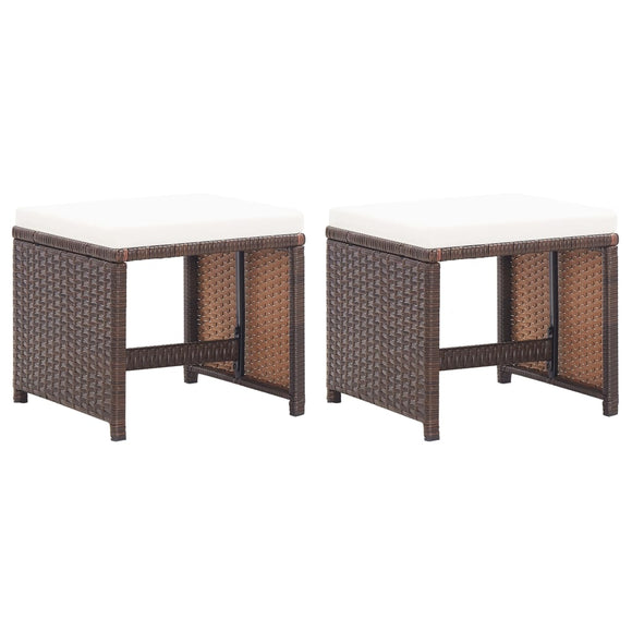 NNEVL Garden Stools 2 pcs with Cushions Poly Rattan Brown