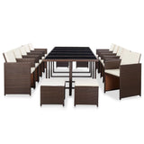 NNEVL 15 Piece Outdoor Dining Set with Cushions Poly Rattan Brown