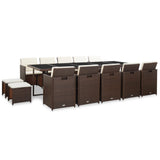NNEVL 15 Piece Outdoor Dining Set with Cushions Poly Rattan Brown
