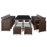 NNEVL 15 Piece Outdoor Dining Set with Cushions Poly Rattan Brown