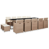 NNEVL 15 Piece Outdoor Dining Set with Cushions Poly Rattan Beige