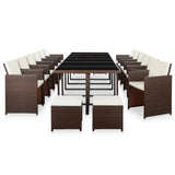 NNEVL 17 Piece Outdoor Dining Set with Cushions Poly Rattan Brown