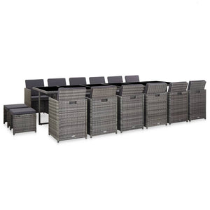 NNEVL 17 Piece Outdoor Dining Set with Cushions Poly Rattan Grey