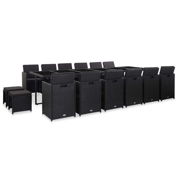 NNEVL 17 Piece Outdoor Dining Set with Cushions Poly Rattan Black