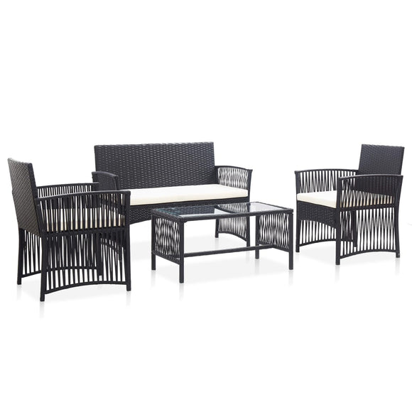 NNEVL 4 Piece Garden Lounge Set with Cushion Poly Rattan Black