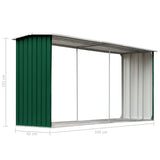 NNEVL Garden Log Storage Shed Galvanised Steel 330x92x153 cm Green