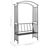 NNEVL Garden Arch with Bench Black 128x50x207 cm Iron