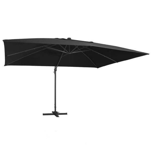 NNEVL Cantilever Umbrella with LED Lights and Aluminium Pole 400x300 cm Black