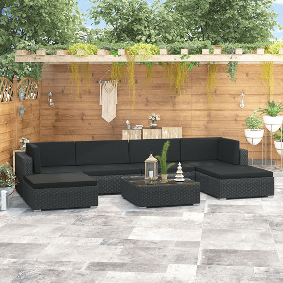 NNEVL 7 Piece Garden Lounge Set with Cushions Poly Rattan Black
