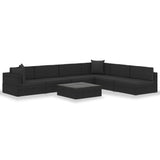 NNEVL 7 Piece Garden Lounge Set Black with Cushions Poly Rattan