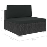 NNEVL 6 Piece Garden Lounge Set Black with Cushions Poly Rattan