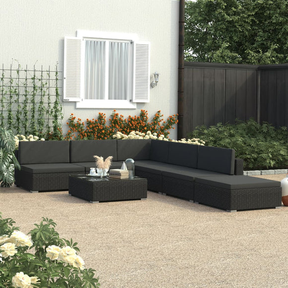 NNEVL 6 Piece Garden Lounge Set Black with Cushions Poly Rattan