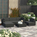NNEVL 6 Piece Garden Lounge Set with Cushions Poly Rattan Black