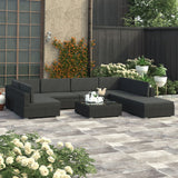 NNEVL 8 Piece Garden Lounge Set with Cushions Poly Rattan Black