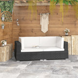 NNEVL Sectional Corner Chairs 2 pcs with Cushions Poly Rattan Black