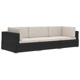 NNEVL 3 Piece Garden Sofa Set with Cushions Poly Rattan Black