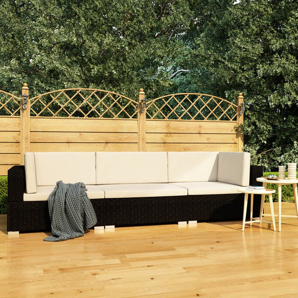 NNEVL 3 Piece Garden Sofa Set with Cushions Poly Rattan Black
