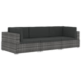NNEVL 3 Piece Garden Sofa Set with Cushions Poly Rattan Grey