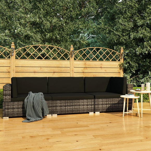 NNEVL 3 Piece Garden Sofa Set with Cushions Poly Rattan Grey