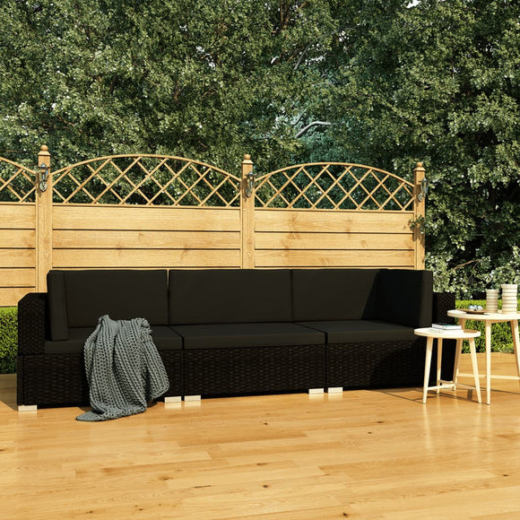 NNEVL 3 Piece Garden Sofa Set with Cushions Poly Rattan Black