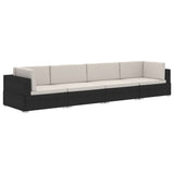NNEVL 4 Piece Garden Sofa Set with Cushions Poly Rattan Black
