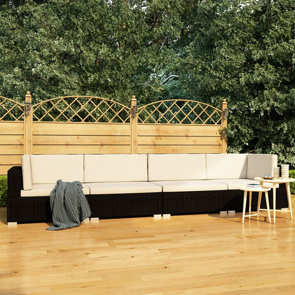 NNEVL 4 Piece Garden Sofa Set with Cushions Poly Rattan Black