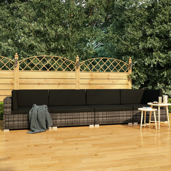 NNEVL 4 Piece Garden Sofa Set with Cushions Poly Rattan Grey