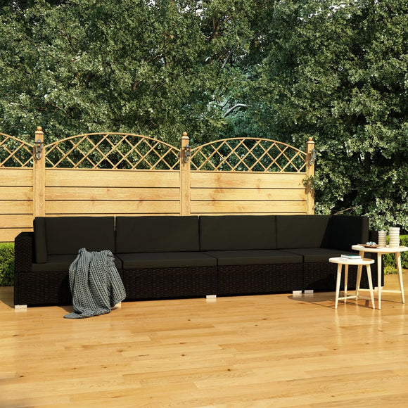 NNEVL 4 Piece Garden Sofa Set with Cushions Poly Rattan Black