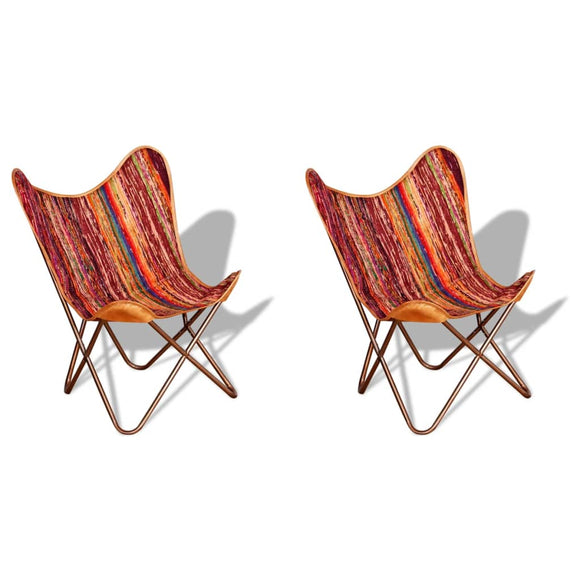NNEVL Butterfly Chairs 2 pcs Multicolour Chindi Fabric