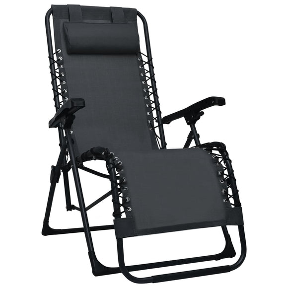 NNEVL Folding Deck Chair Black Textilene