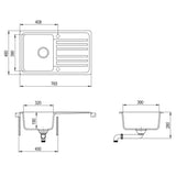 NNEVL Granite Kitchen Sink Single Basin with Drainer Reversible Grey