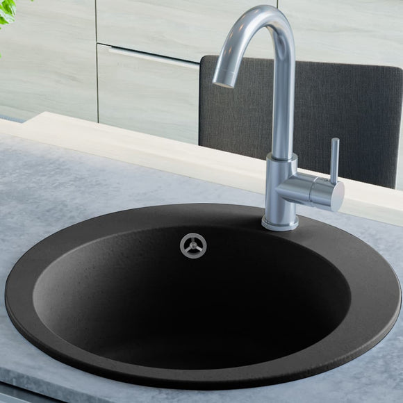 NNEVL Granite Kitchen Sink Single Basin Round Black