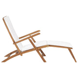 NNEVL Deck Chair with Cushion Cream White Solid Teak Wood