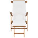 NNEVL Deck Chair with Cushion Cream White Solid Teak Wood