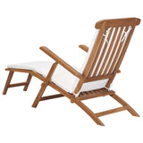 NNEVL Deck Chair with Cushion Cream White Solid Teak Wood