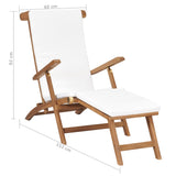 NNEVL Deck Chair with Cushion Cream White Solid Teak Wood