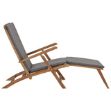 NNEVL Deck Chair with Cushion Dark Grey Solid Teak Wood