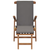 NNEVL Deck Chair with Cushion Dark Grey Solid Teak Wood