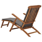 NNEVL Deck Chair with Cushion Dark Grey Solid Teak Wood