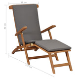 NNEVL Deck Chair with Cushion Dark Grey Solid Teak Wood