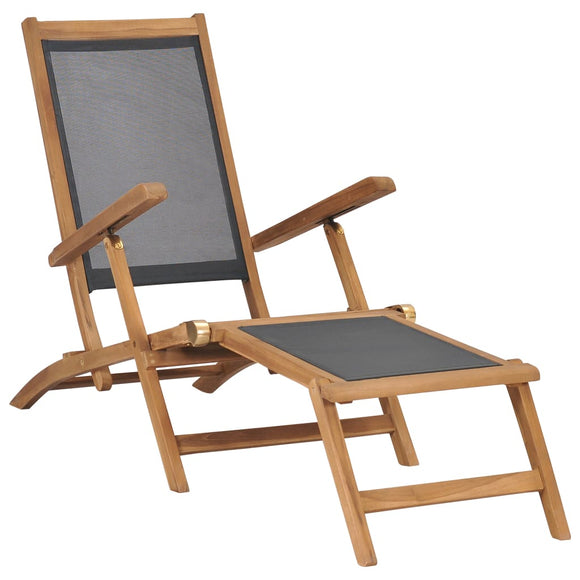 NNEVL Deck Chair with Footrest Solid Teak Wood Black