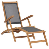 NNEVL Deck Chair with Footrest Solid Teak Wood Black