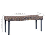 NNEVL Bench 110 cm Grey Natural Kubu Rattan and Solid Mango Wood