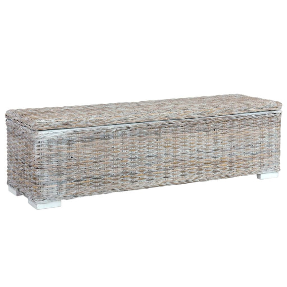 NNEVL Storage Box 120 cm White Kubu Rattan and Solid Mango Wood