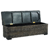 NNEVL Storage Box 120 cm Black Kubu Rattan and Solid Mango Wood