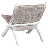 NNEVL Relaxing Chair White Natural Kubu Rattan and Solid Mahogany Wood