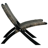 NNEVL Relaxing Chair Black Natural Kubu Rattan and Solid Mahogany Wood
